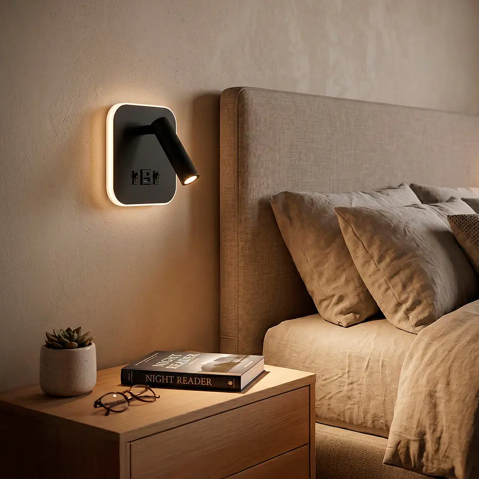 Foco LED quadrado de 9 W com saÃ­da USB-C, 630 lm, 3000 K, preto 1