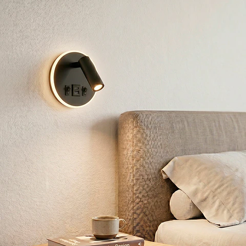 Foco LED redondo de 9 W com saÃ­da USB-C, 630 lm, 3000 K, preto