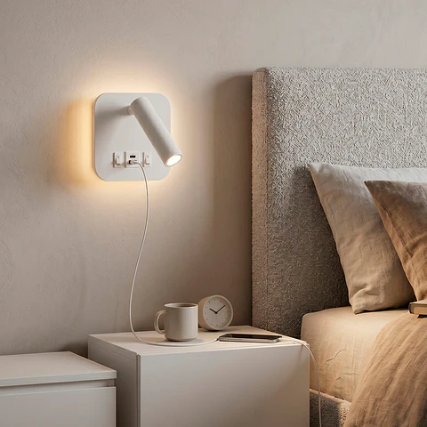 Foco LED quadrado de 9 W com saÃ­da USB-C, 630 lm, 3000 K, branco