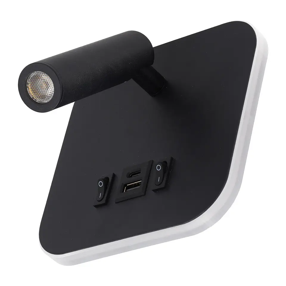 Foco LED quadrado de 9 W com saÃ­da USB-C, 630 lm, 3000 K, preto 2