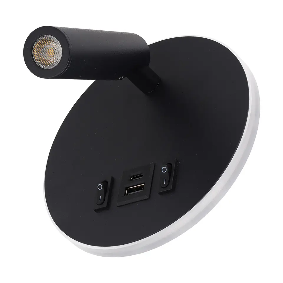 Foco LED redondo de 9 W com saÃ­da USB-C, 630 lm, 3000 K, preto 2