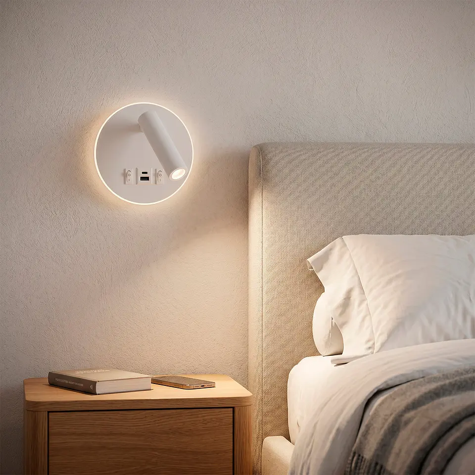 Foco LED redondo de 9 W com saÃ­da USB-C, 630 lm, 3000 K, branco 1