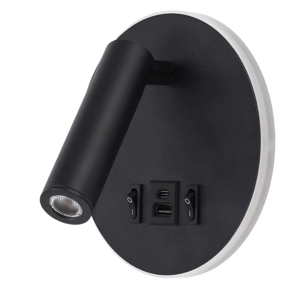 Foco LED redondo de 9 W com saÃ­da USB-C, 630 lm, 3000 K, preto 3