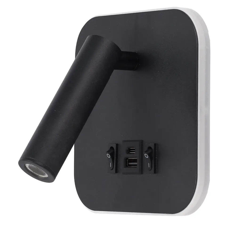 Foco LED quadrado de 9 W com saÃ­da USB-C, 630 lm, 3000 K, preto 3