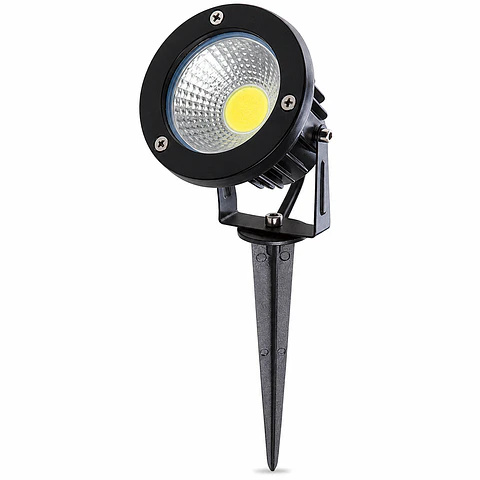 Foco de jardim LED COB de 18W, 1620lm, 6000K, com ponta, 40.000H, acabamento preto