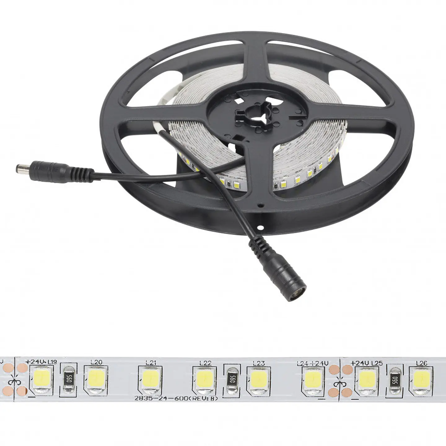 Faixa de 600 LEDs 60W 5.500Lm CRI85 6000ÂºK SMD2835 24VDC x5M 40.000H [GR-RDT2835-120-24-CW]-Branco Frio 2