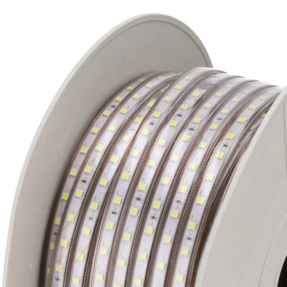 Faixa de 60 LEDs/M 500W 42.000Lm 2700ÂºK SMD5050 220VAC IP65 x50M 40.000H [HO-220-60-50M-WW] 2
