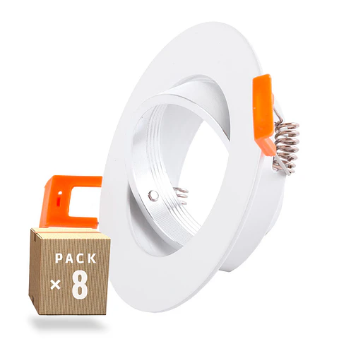 Pacote 8 Anel Downlight InclinÃ¡vel Circular Aluminio Branco93Mm
