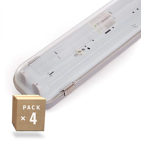 Pack de 4 Kits de Luz LED conectÃ¡veis â€‹â€‹impermeÃ¡veis â€‹â€‹para dois tubos LED ABS/PC de 1200 mm com clipes em aÃ§o Inoxidavel