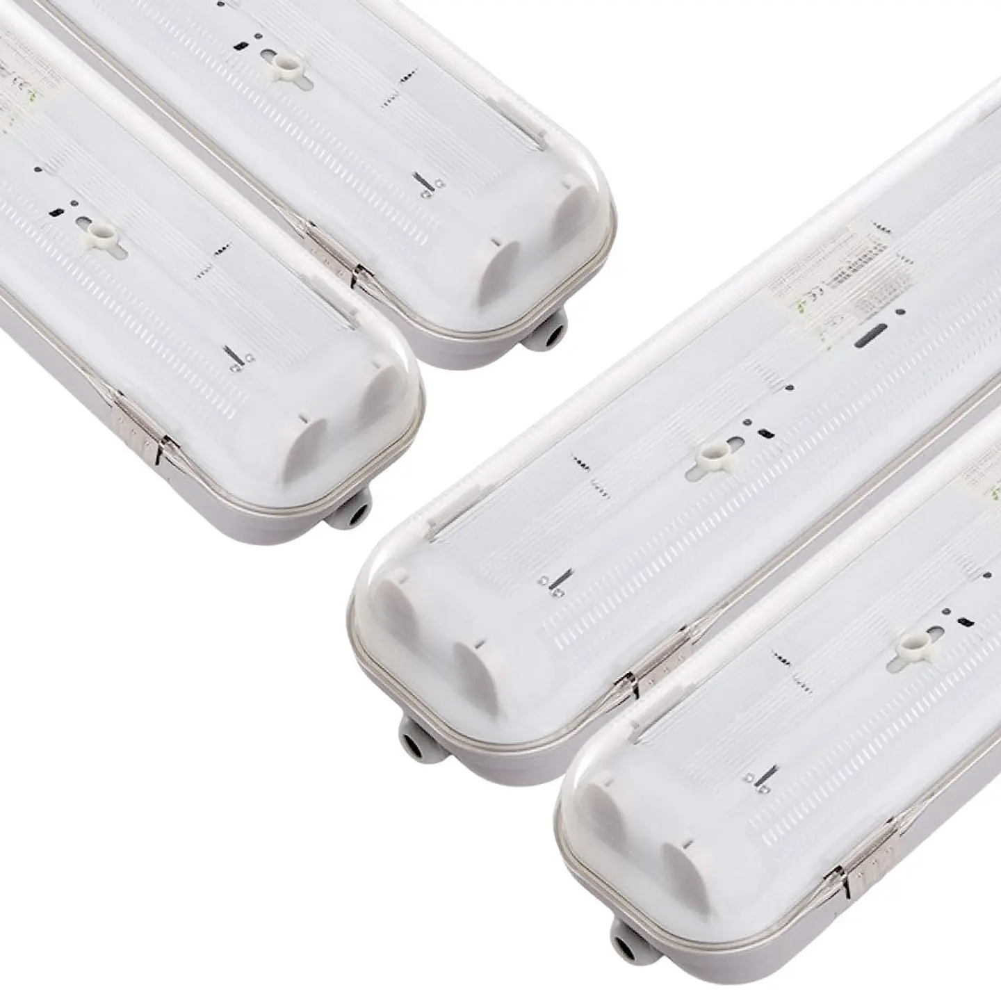 Pack de 4 Kits de Luz LED conectÃ¡veis â€‹â€‹impermeÃ¡veis â€‹â€‹para dois tubos LED ABS/PC de 1200 mm com clipes em aÃ§o inoxidÃ¡vel 3