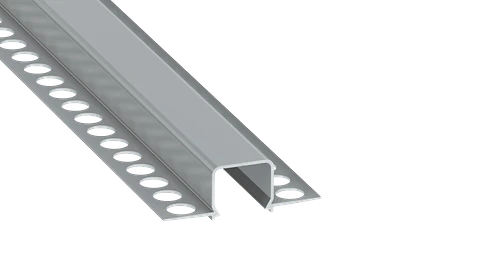 Perfil de Aluminio anodizado prateado KIMERA-"MOSSO" com difusor opalino, tampas de extremidade e clipes de montagem 2,02 m