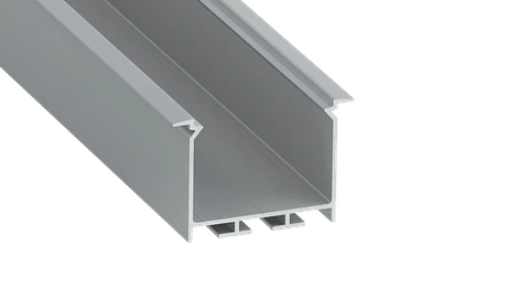 Perfil de Aluminio anodizado prateado KIMERA-"HEDE" com difusor opalino, tampas de extremidade e clipes de montagem 2,02 m