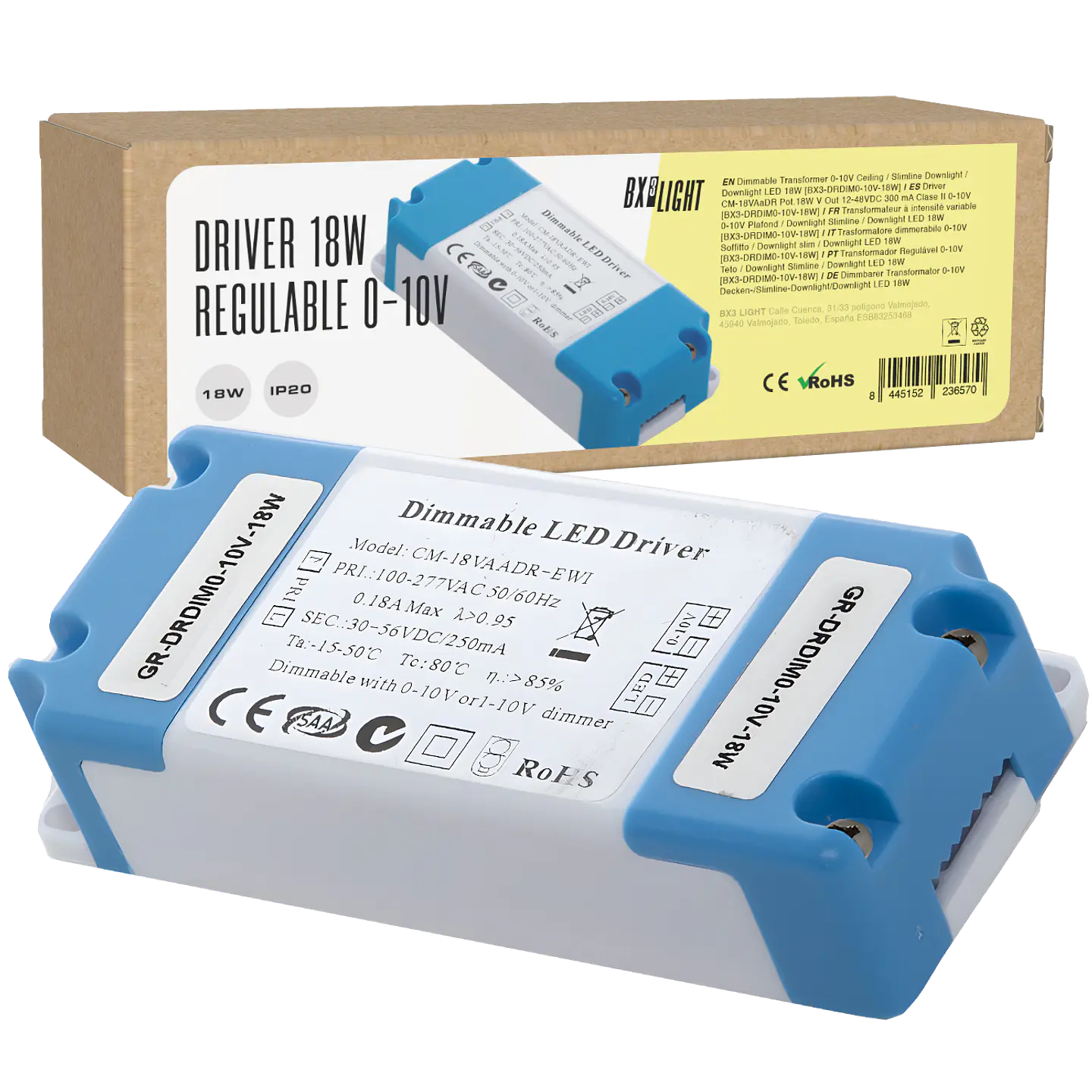 Driver CM-18VAaDR Pot.18W V Out 12-48VDC 300 mA Clase II 0-10V [BX3-DRDIM0-10V-18W] 1
