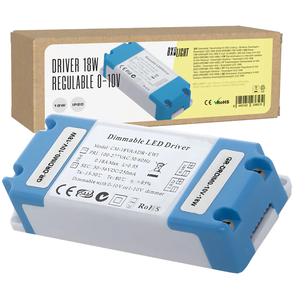 Driver CM-18VAaDR Pot.18W V Out 12-48VDC 300 mA Clase II 0-10V [BX3-DRDIM0-10V-18W] 1
