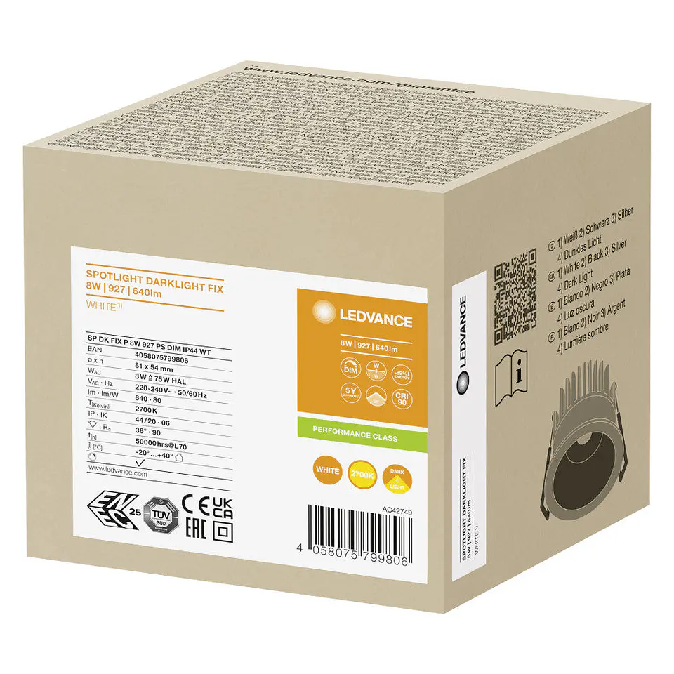 Foco LED LEDVANCE 8W 640Lm 2700K 36Âº IP44 RegulÃ¡vel 2