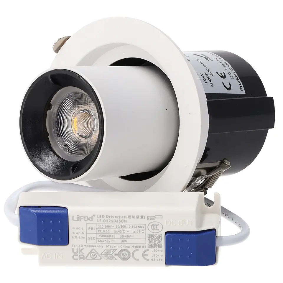 Downlight LED AjustÃ¡vel 10W CRI>90 90LM/W 2700ÂºK Driver Lifud 50,000H Branco Quente 1