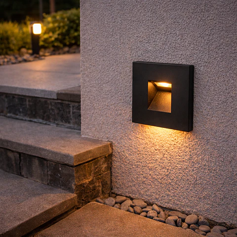 Lumiaria LED embutida para escada com frente Magnetica, 3 W, IP65, 3000 K - Preta