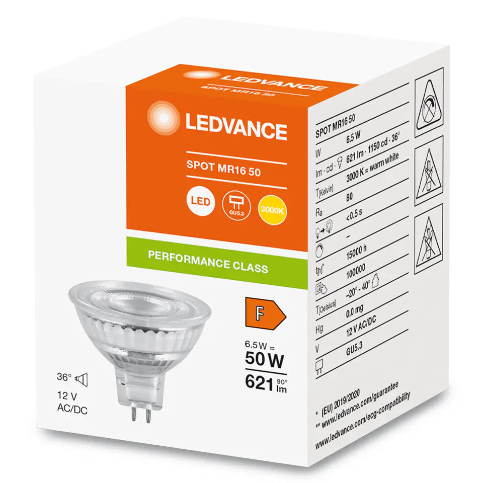 LÃ¢mpada Foco LED Ledvance/Osram GU5.3 6.5W 621Lm 3000K 36Âº IP20 2