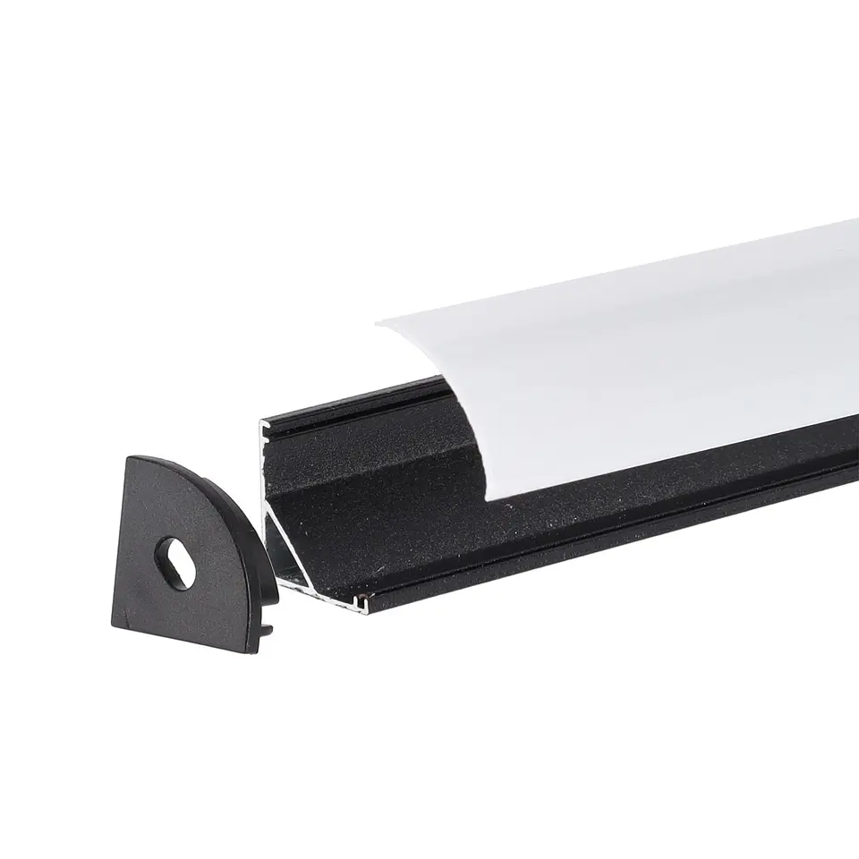 Perfil de AlumÃ­nio Preto para Cantos de InstalaÃ§Ã£o de Fita LED - Difusor Opala x 2M 2