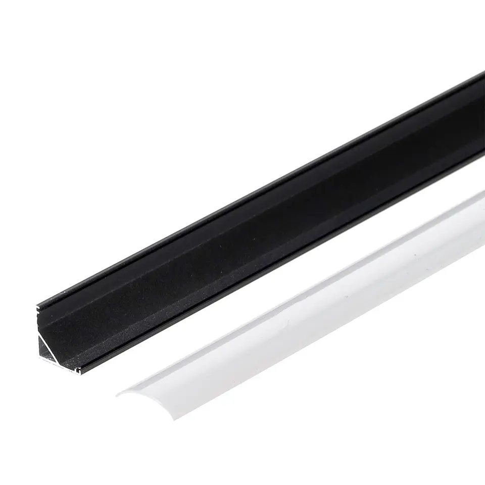 Perfil de AlumÃ­nio Preto para Cantos de InstalaÃ§Ã£o de Fita LED - Difusor Opala x 2M 3