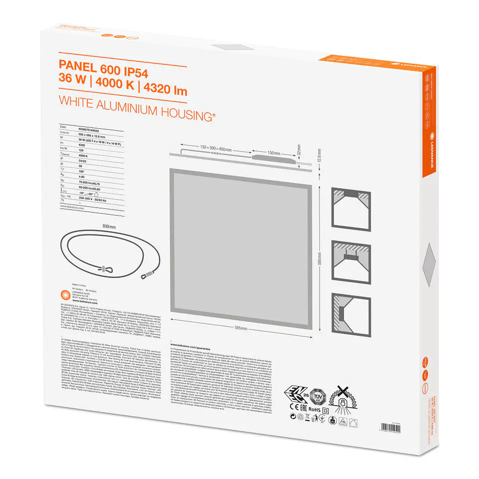 Painel LED LEDVANCE 36W 4320Lm 4000K 120Â° IP54/IP20 [LVI-4058075149502] 2