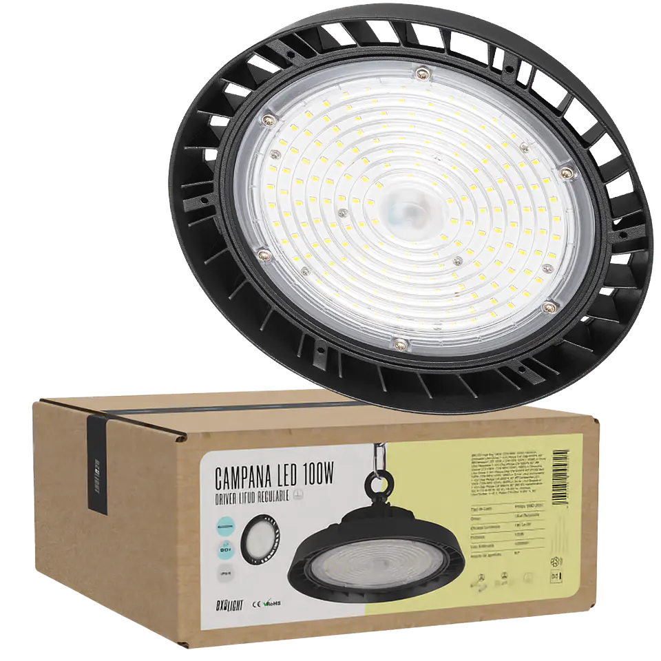 Campainha LED 100W (72W-96W-120W) 18000Lm Driver Lifud RegulÃ¡vel 1-10V Chip Philips CW 6000ÂºK 90Âº 1