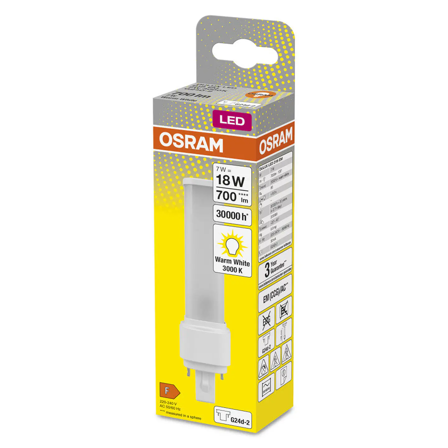 LÃ¢mpada LED Ledvance/DULUX G24d 2 7W 700Lm 3000K 120Âº IP20 2