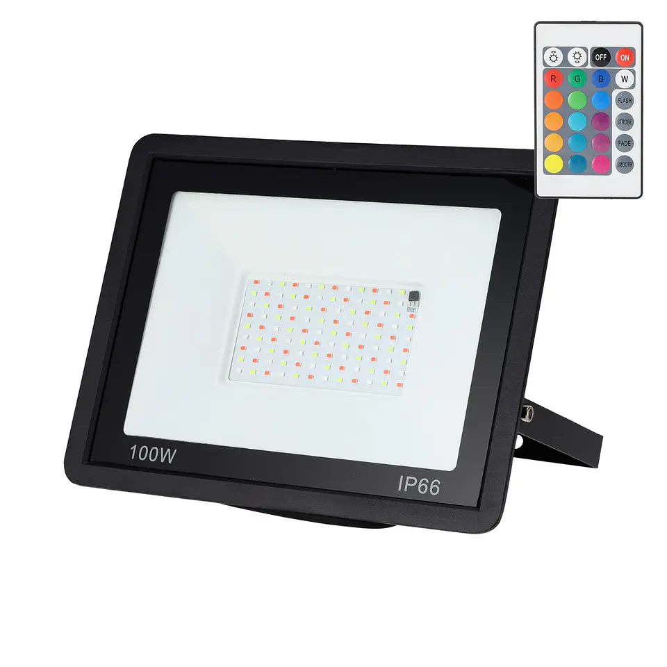 Holofote LED RGBW com controle remoto 100W [HO-ICRGBFL-100W] 1