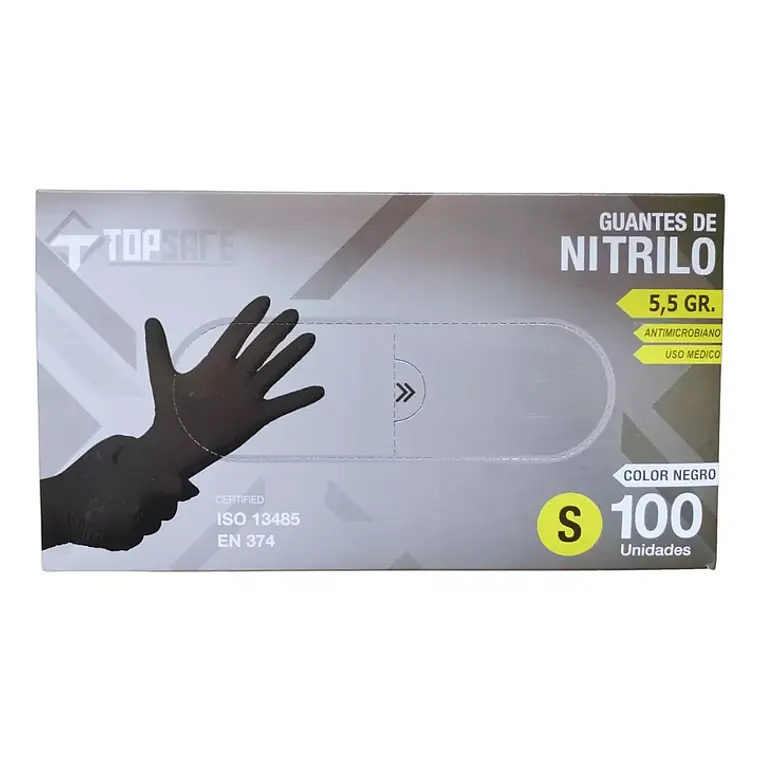 Guante de Nitrilo Negro Profesional 5.5 g – TopSafe M (100 Unidades) 1