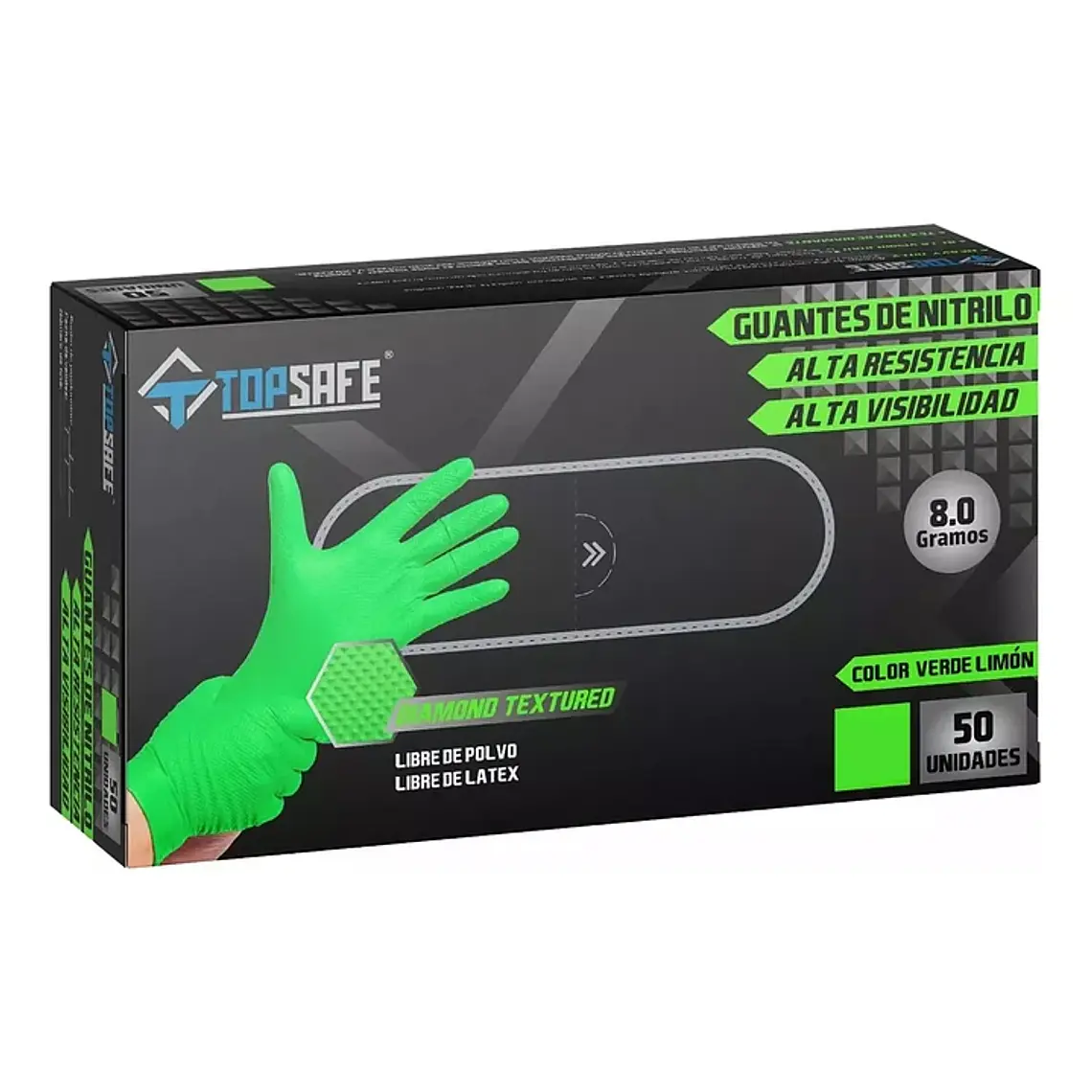Guante de Nitrilo Verde Texturizado Profesional 8.0 g – TopSafe XL (50 Unidades) 1