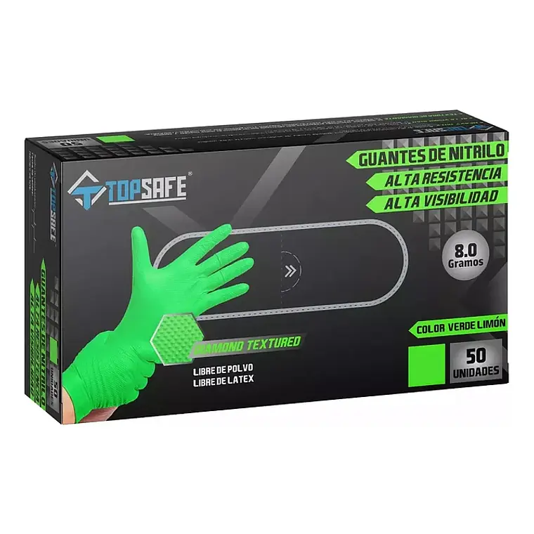 Guante de Nitrilo Verde Texturizado Profesional 8.0 g – TopSafe XL (50 Unidades) 1