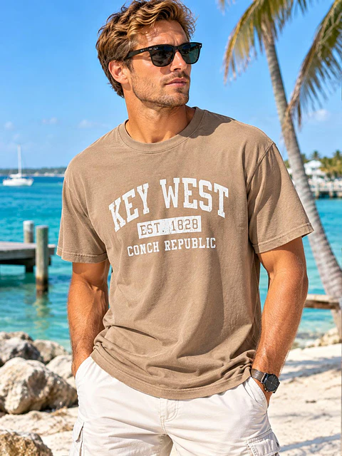 Camiseta de Hombre Key West Vintage Beige – Estilo Playero Casual
