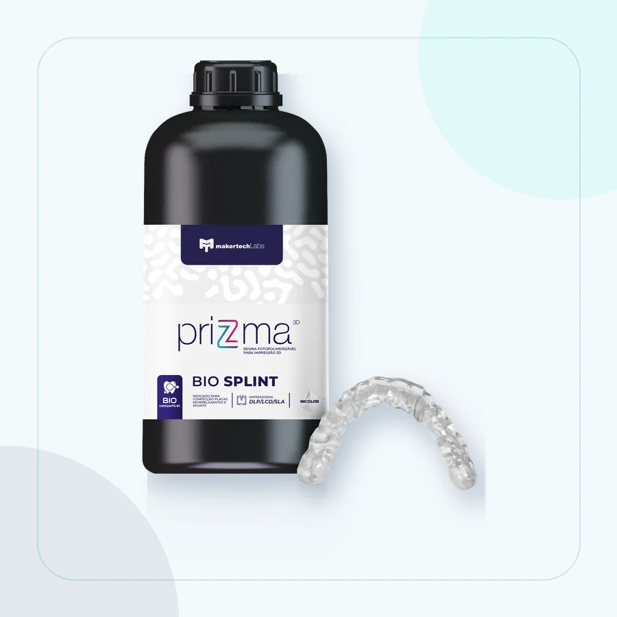 Frasco priZma 3D Bio Splint con ejemplo de placa transparente