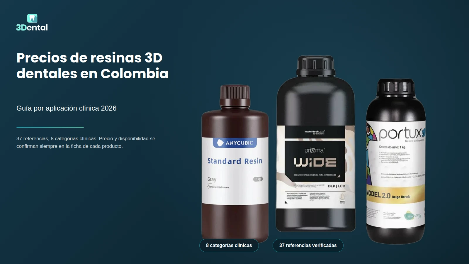 Precios de resinas 3D dentales en Colombia por aplicación clínica