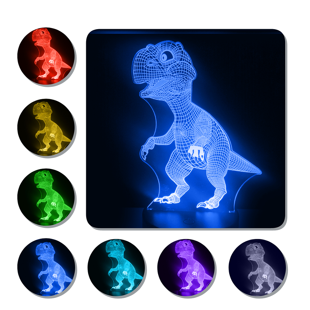 Lámpara 3D Led Dinosaurio T Rex Mundo Jurásico