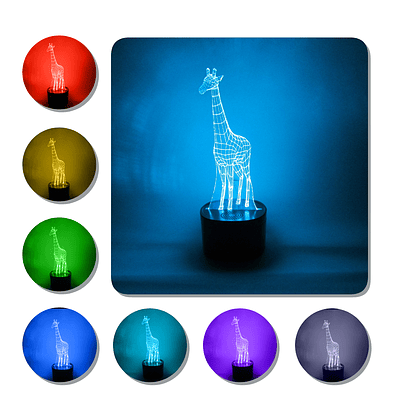 Lámpara 3D Led Jirafa Mundo Animal