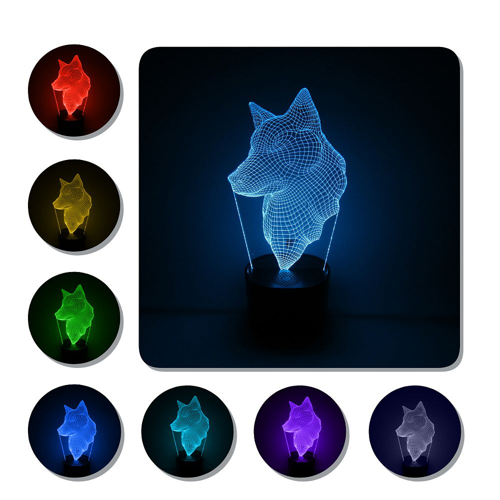 Lámpara 3D Led Lobo Mirada de Perfil