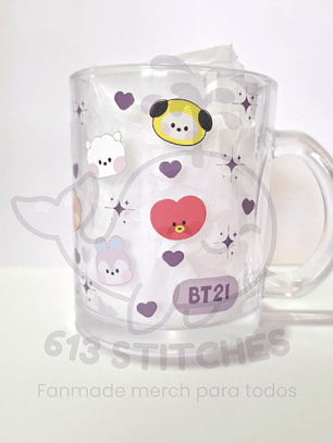 Taza BTS Corazones - Vidrio Transparente
