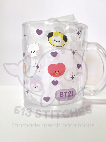 Taza BTS Corazones - Vidrio Transparente 1
