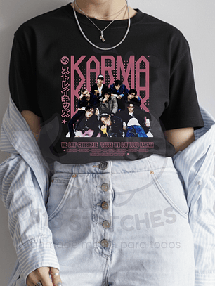 Polera Stray Kids - KARMA OT8 Diseño Rosado