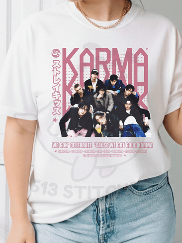 Polera Stray Kids - KARMA OT8 Diseño Rosado 2