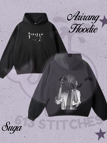 BTS Hoodie Suga - Foto Grupal Frontal  y Estampado Trasero en Semitono 1