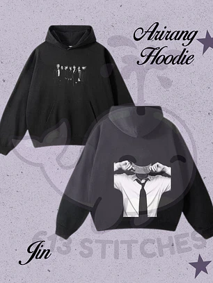BTS Hoodie Jin  - Foto Grupal Frontal  y Estampado Trasero en Semitono
