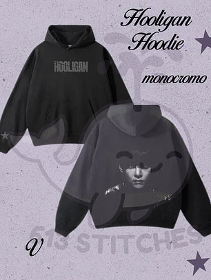 BTS Hooligan Hoodie Taehyung - Estampado frontal y Trasero en Semitono Monocromo