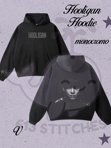 BTS Hooligan Hoodie Taehyung - Estampado frontal y Trasero en Semitono Monocromo 1
