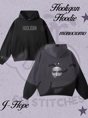 BTS Hooligan Hoodie J-Hope - Estampado frontal y Trasero en Semitono Monocromo