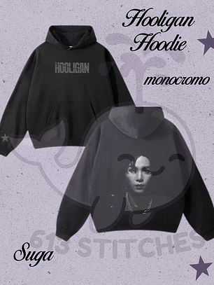 BTS Hooligan Hoodie Suga - Estampado frontal y Trasero en Semitono Monocromo