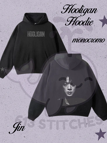 BTS Hooligan Hoodie Jin - Estampado frontal y Trasero en Semitono Monocromo 1