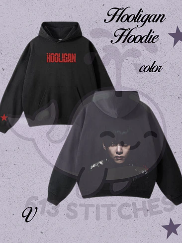BTS Hooligan Hoodie Taehyung - Estampado frontal y Trasero en Semitono Color 1