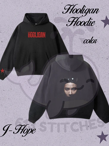 BTS Hooligan Hoodie J-Hope - Estampado frontal y Trasero en Semitono Color 1